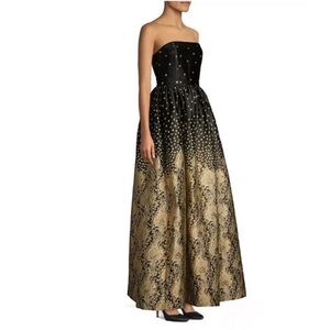 Alice + Olivia Black and Gold Daisy Strapless dress
